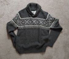 OLD NAVY Men's MED L/S Pullover Sweater Shawl Collar Gray Heather Fair Isle NWT