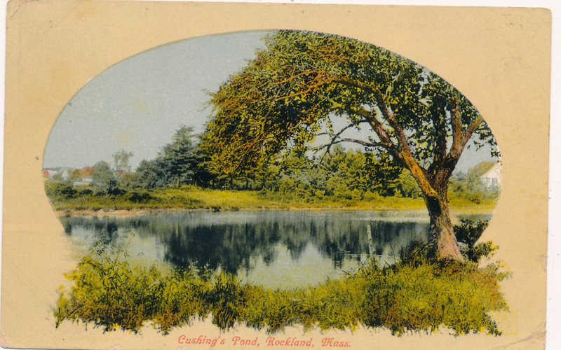 CUSHING'S POND, ROCKLAND, MASS. MA. SCENE IN OVAL. HOUSES LEFT BACKGROUND.