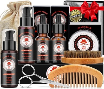 XIKEZAN Dad Birthday Gifts, Beard Care Kit with Bay Rum Beard Oils,Balm,Wash, Co