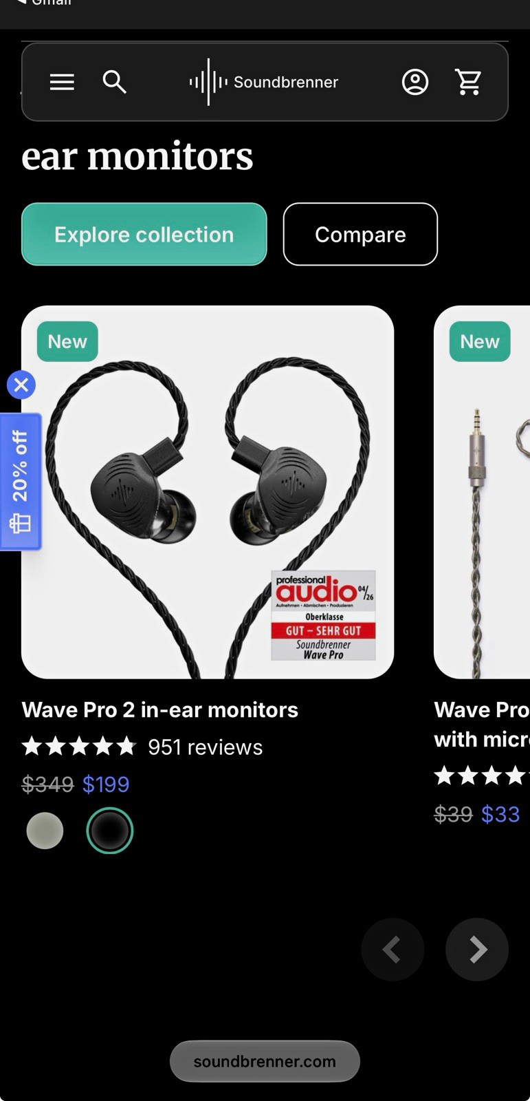 Soundbrenner Wave Pro 2 In-Ear Wired   Microphone and extension cable