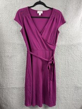 Ann Taylor Loft Dress Womens 4 Purple Short Sleeve Wrap Belted V Neck Stretch
