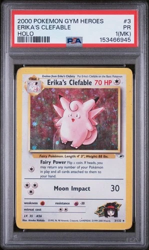 SWIRL PSA 1 MK 2000 Gym Heroes Erika's Clefable 3/132 Holo Foil Pokemon