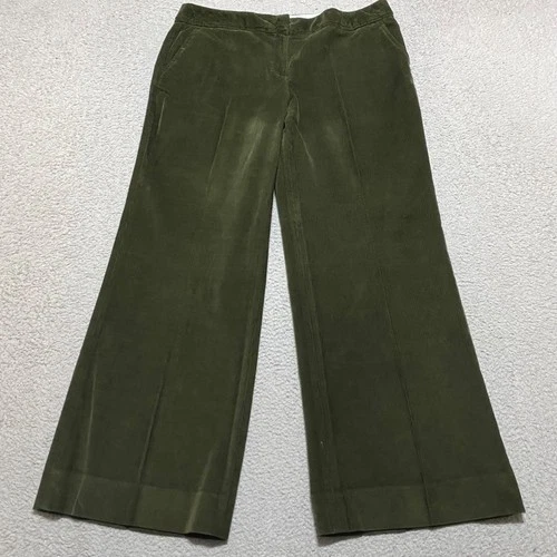 Talbots Womens sz 14 Pants Green Corduroy Wide Leg Dark Wash High Rise Chino