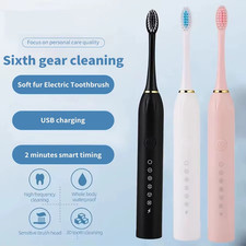 Electric Toothbrush Sonic Rechargeable 6 Modes Adults Brush 4 Heads USB