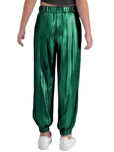 Kids Girls Jazz Dance Metallic Shiny Ribbed Pants Stage Performance Costume - Picture 73 of 101
