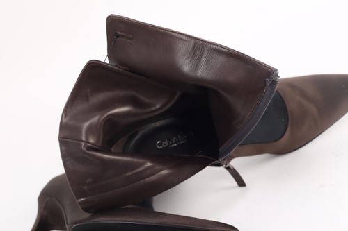 Stivaletti Calvin Klein stivaletti marroni neri raso bottoni a punta misura 7 M - Foto 11 di 11