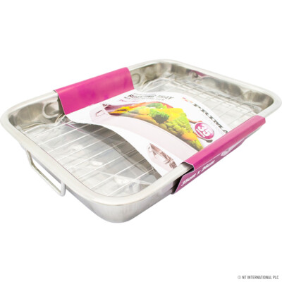 NEU EDELSTAHL BRATENTABLETT OFENPFANNE SCHÜSSEL BACKRÖSTER GRILL HAUSGRIFF