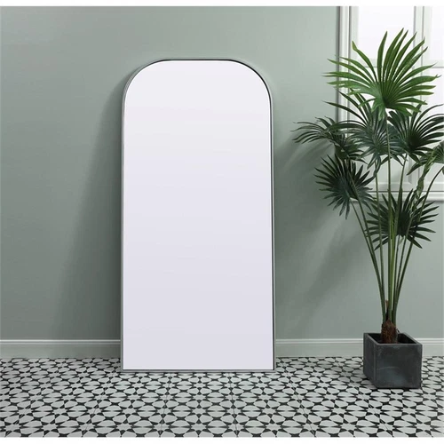 Elegant Decor Blaire 32x66" Arch Modern Wood/Iron Full Length Mirror in Silver - Picture 2 of 8