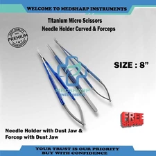 New 3pcs Kamiyama Titanium Micro Scissors, Needle Holder & Forceps 8"