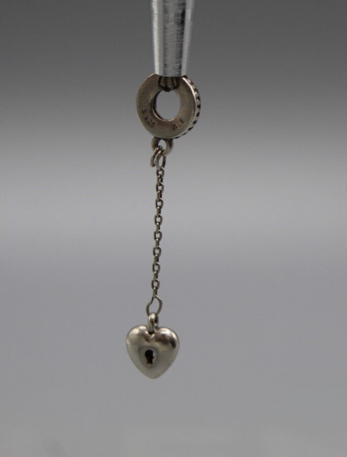 Pandora Sterling Silver Lock Heart Long Dangle Charm 797642CZ
