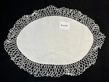 Vintage White Linen Dresser Scarf or Table Runner w/ Crocheted Trim 21x15