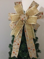 Large Luxury Copper Gold  handmade Christmas wired ribbon Bow tree topper UK gh