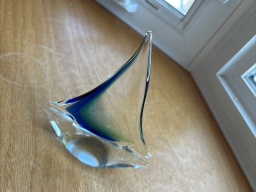 Hand blown glass Sailboat Blue Green Paperweight Nautical Display Sailing Boat - Picture 2 of 10