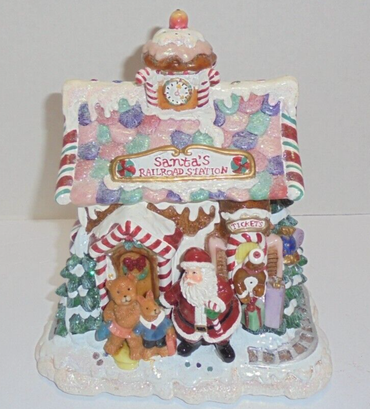 Fitz & Floyd Candy Lane Musical Santa's Railroad Station w/ Box Silent Night eBay