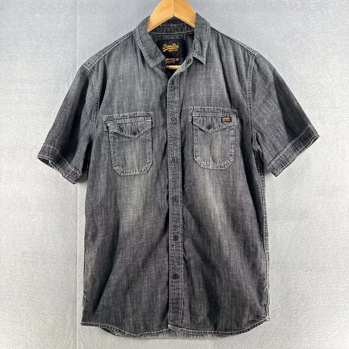 Black denim hotsell short sleeve shirt