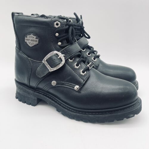 Harley Davidson Motorcycle Riding Boot Women's Size 10 Black Lace Up Distressed
