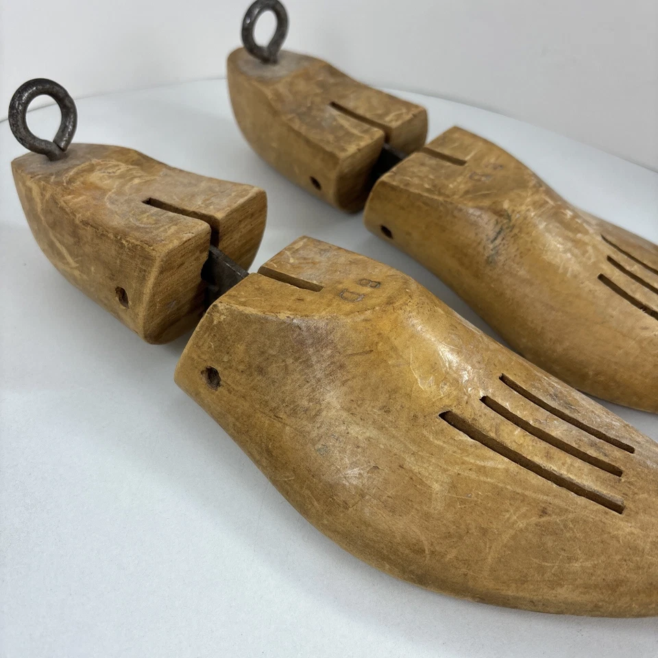 Zapatos de madera maciza vintage con forma de árbol camillas inserción tamaño 8D ventilado con bisagras Foto 2 de 4