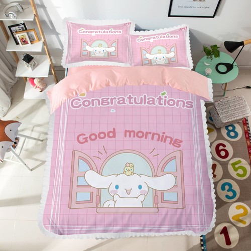 Cute Cinnamoroll Bedding Set Girl Lace Bed Sheet Quilt Cover Pillow Case 3/4 PCS - Picture 19 of 20