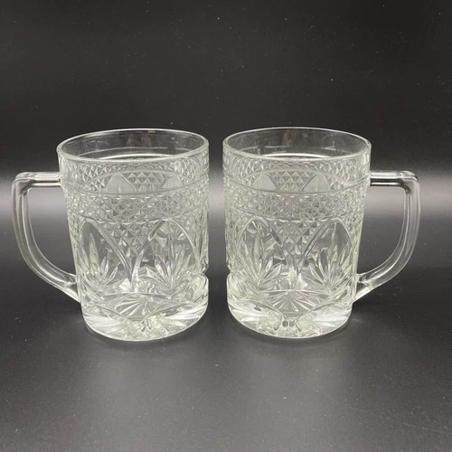 Antique Cristal D'Arques-Durand Clear Mugs, Etched Glass Crystal, USA, SET OF 2