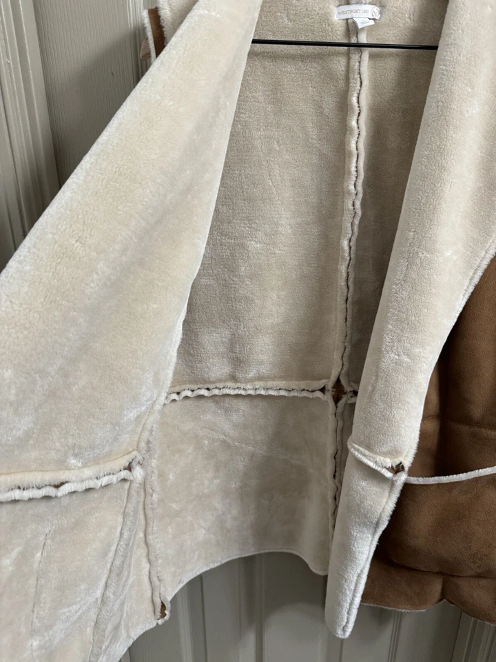 Westport 1962 棕色人造毛皮和麂皮绒背心女式 1X XL 开襟秋暖色 — 第 4/4 张图片