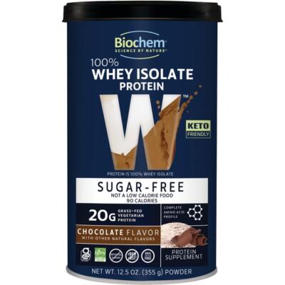 Biochem 100% Whey Protein Sugar Free - Chocolate 20 g protein 12.5 oz Pwdr