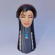 Vintage Native American Inspired Hand Painted Ceramic Sculpture Woman Head Hair