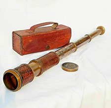 ANTIQUE BRASS TELESCOPE MARINE NAUTICAL LEATHER PIRATE SPYGLASS VINTAGE SCOPE