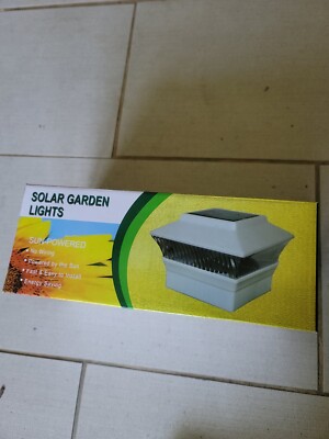 Solar Powered Post Cap Lights LED, Set of 2, White Square Plastic Mount Outdoor 