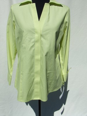 Foxcroft   NWT Non Iron Honey Dew Green V-Neck Collared  Fitted Blouse  Size 8