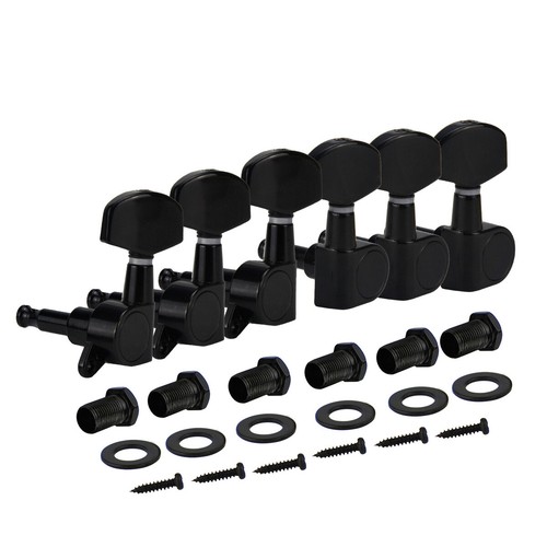 Set 3x3 Black Guitar Tuning Pegs 3L 3R Machine Heads Tuners Keys Large Button - Picture 2 of 10