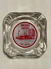 VINTAGE SQUARE GLASS ASHTRAY * HOLIDAY CASINO LAS VEGAS * 3 1/2 X 3 1/2