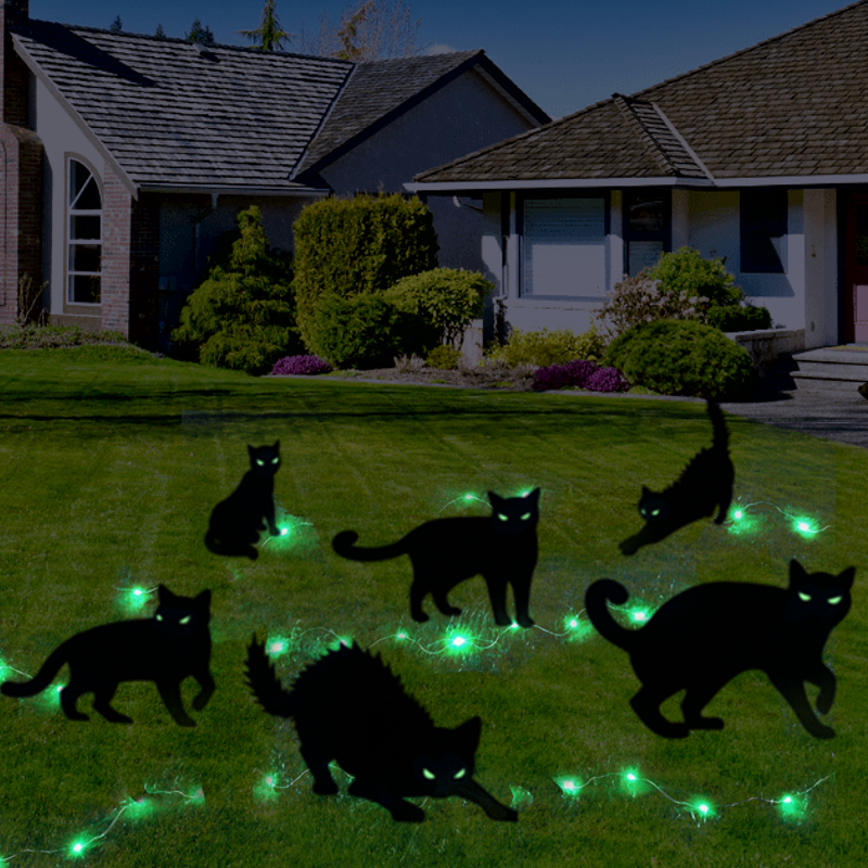 6 Black Cat Halloween Yard Signs Outdoor Decoration GlowintheDark