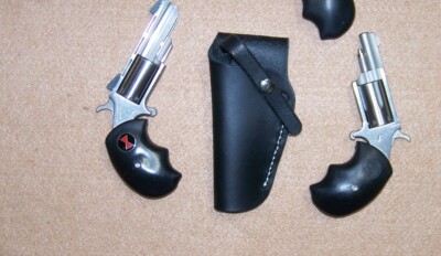NAA Black Widow & NAA 22 Magnum Leather Holster L/H Vertical Draw OWB Black