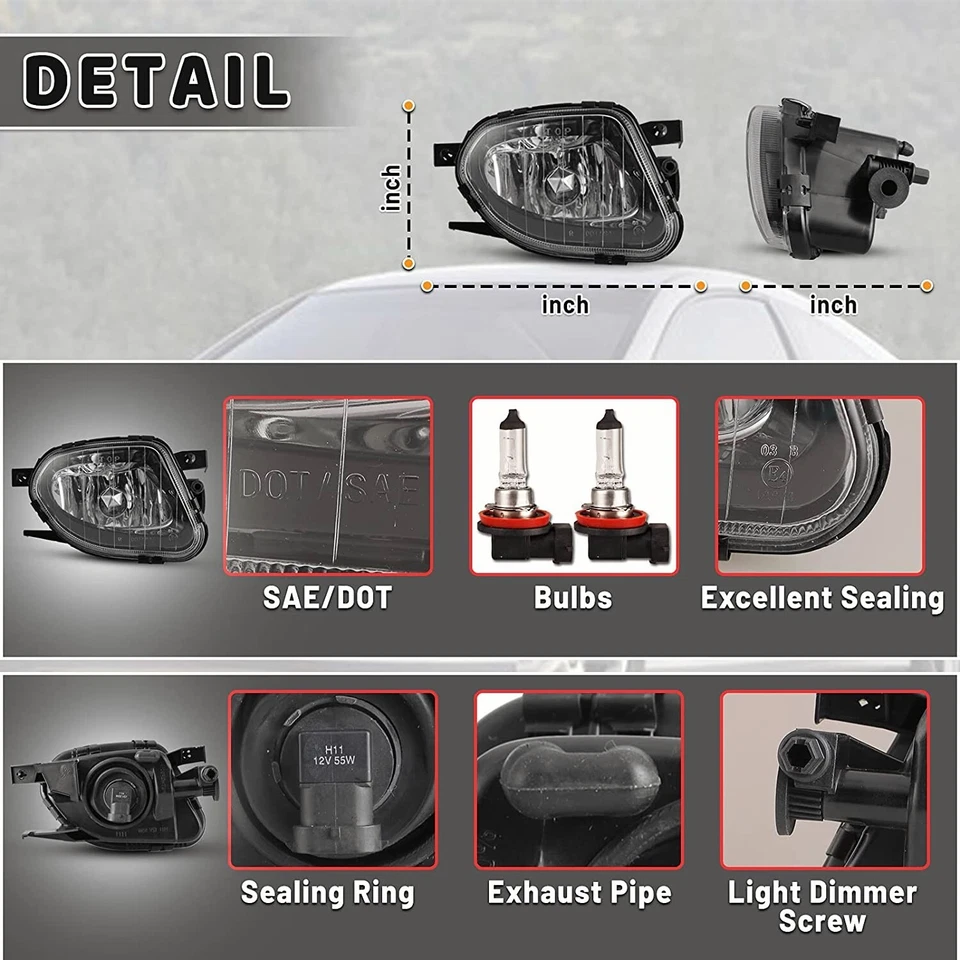 Для 2003 2004 2005 2006 Mercedes Benz E320 E50 противотуманные фары прозрачный лампа с лампочками - Изображение 4 из 4