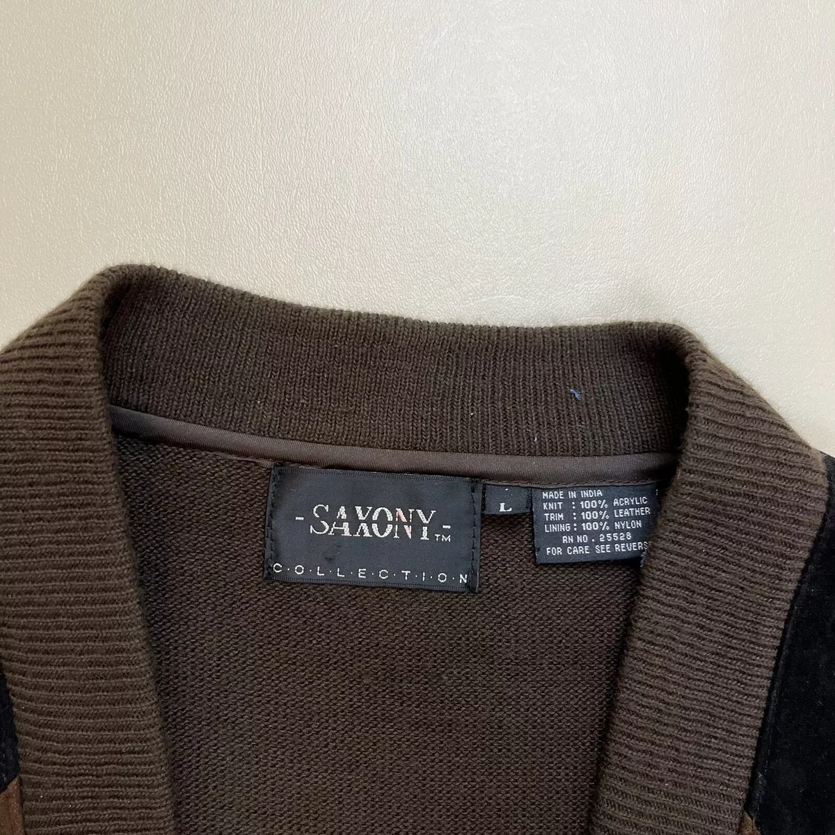 VTG Saxony Collection Leather Sweater Cardigan Hip Hop Coogi Style