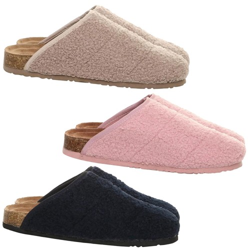 Damen Locken Pantolette Slipper Warm Kuschelig Memory Foam Slipper Robust Korksohle Slider - Bild 1 von 4