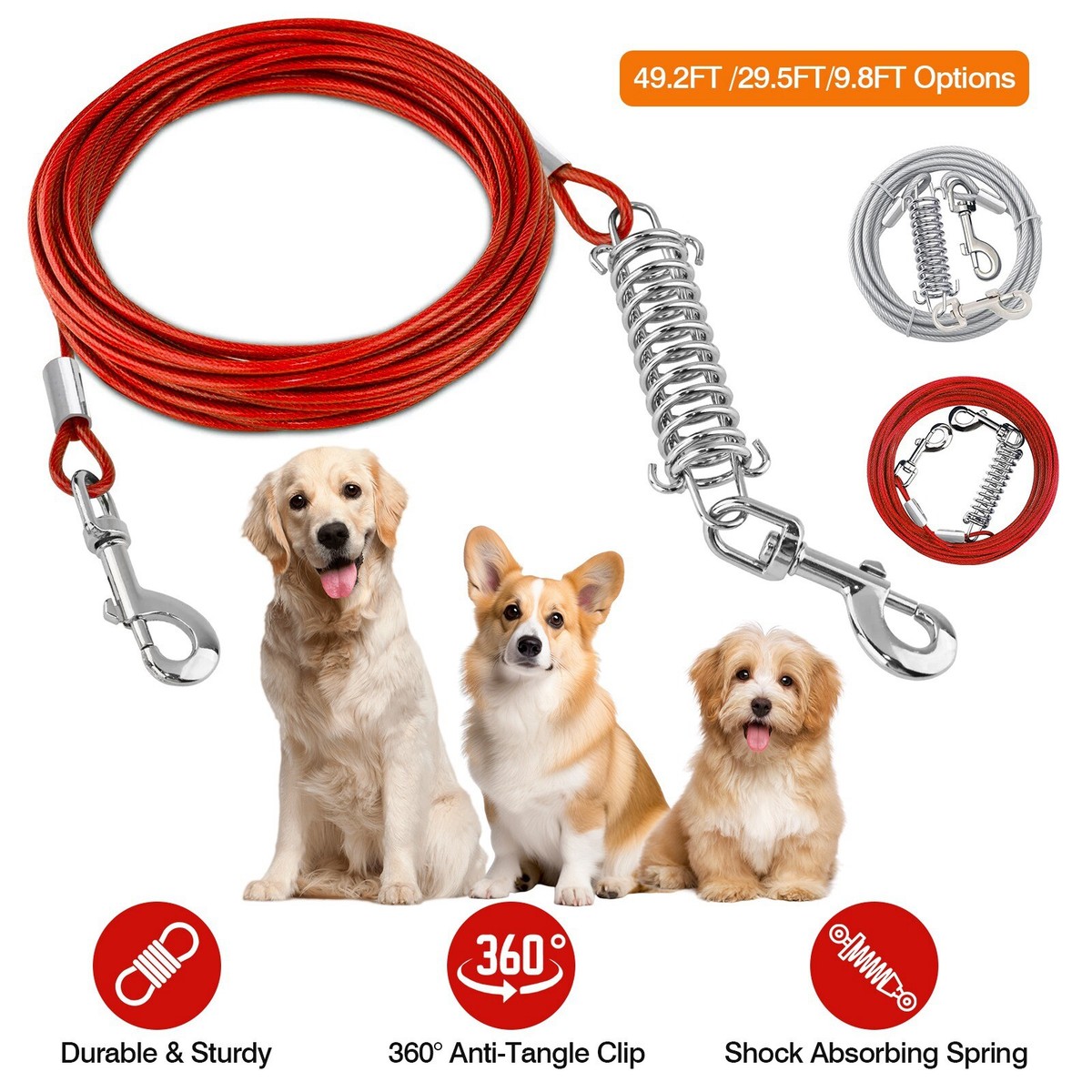 Slip Lead Tie Out Cable For Dogs 50ft For Large Dogs Long 1007 Lbs