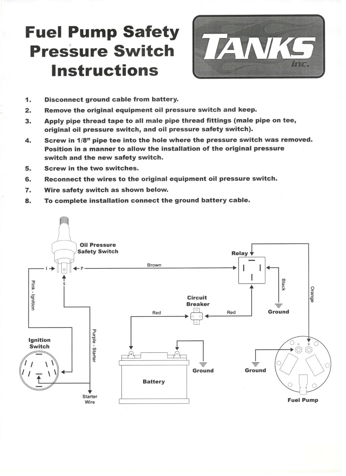 Electric Fuel Pump Wiring Harness w/Fuel Pump Safety Switch Kit FPSSK