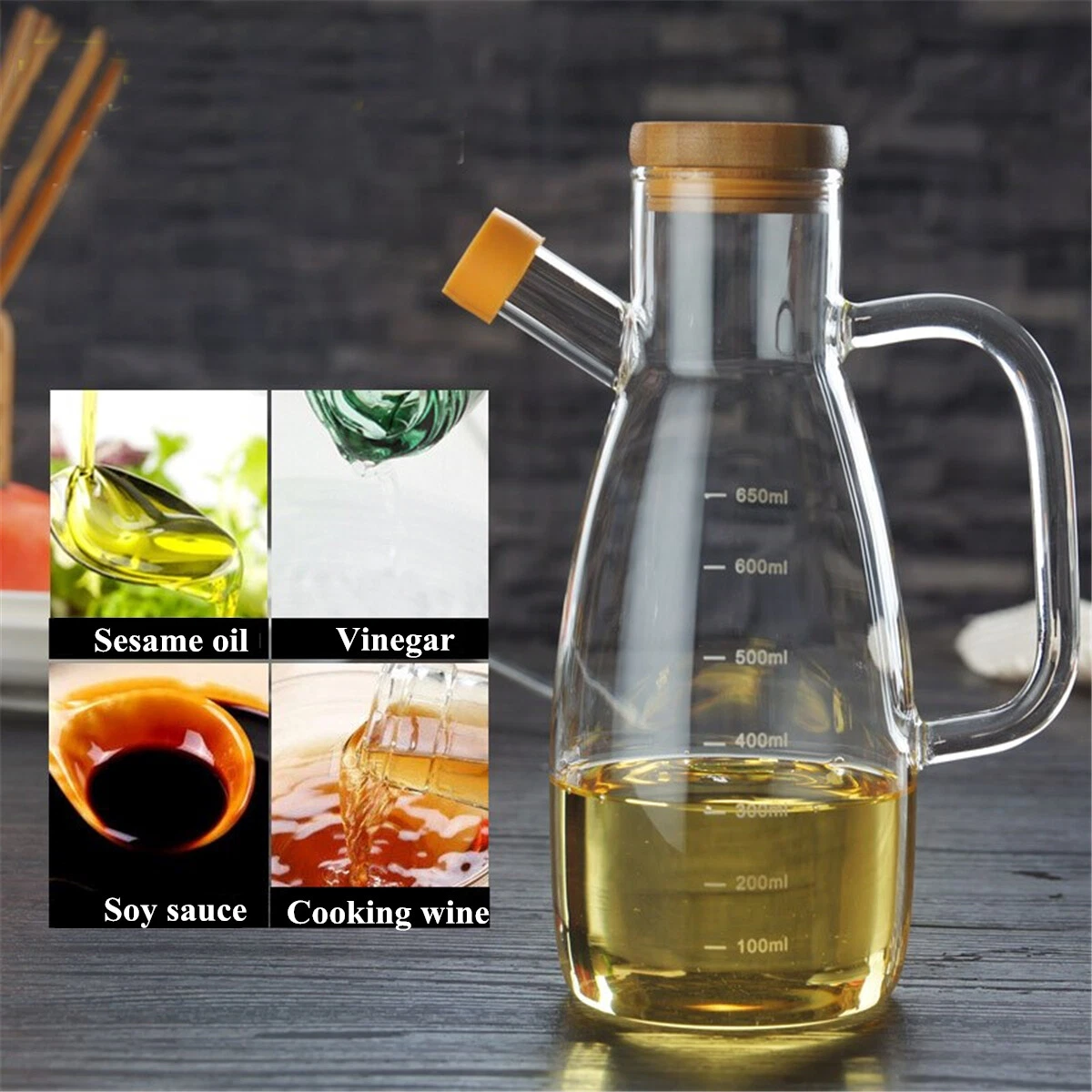 650ml Olive Oil Vinegar Dispenser Pourer Glass Bottle Kitchen Tools Cooking BBQ