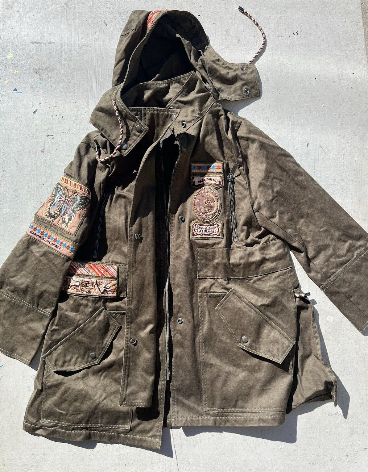 Women's Patch Embroidered Jacket Green Military N… - image 2