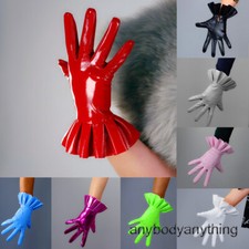 Womens Faux Leather Gloves Ruffle Wrist Pleated Punk Snap Gloves Evening Party