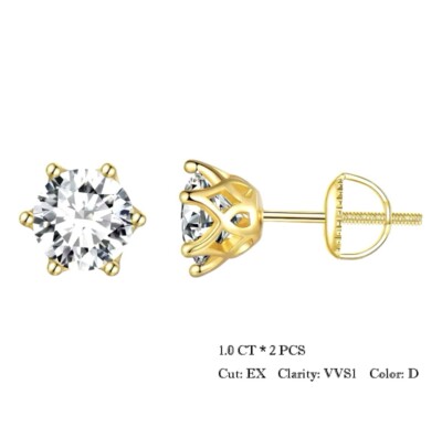 1 kt Ohrstecker Gelbgold Diamant Testpass Laborgefertigt VVS1/D/Top