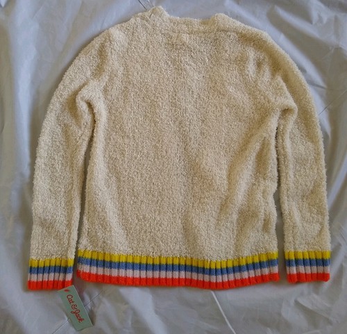 Cat & Jack™ Girl's Rainbow-stripe Almond Cream Short Open Cardigan L(10/12) - Picture 8 of 12