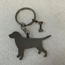 Silver Tone Dog Silhouette Keychain Bone Charm Pet Lover Key Ring