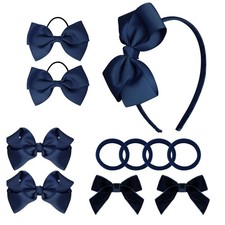 baotongle 11pcs Navy Blue School Hair Accessories Set Uniform Hair Bow Headba...