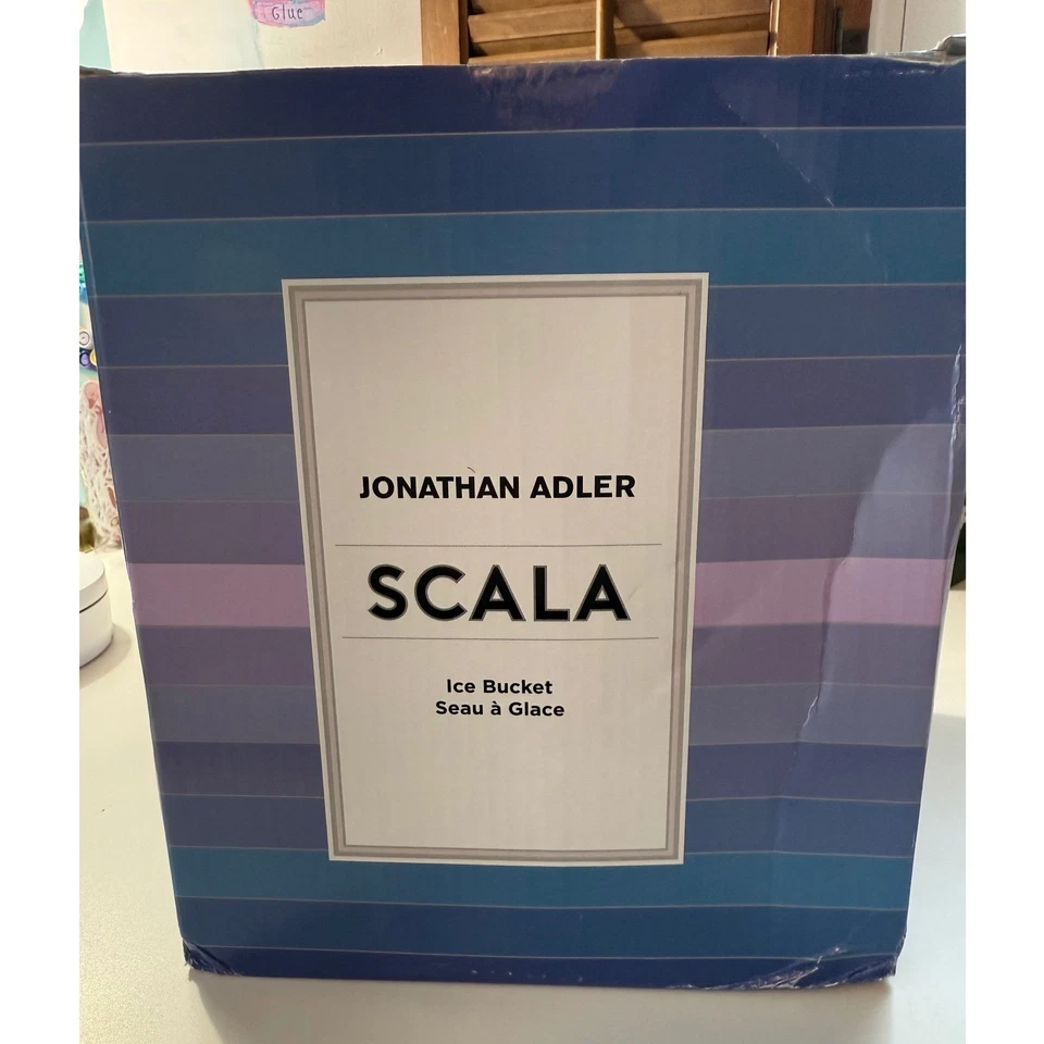 Cubo de hielo Jonathan Adler Scala con tapa rayas azules ombre vajilla para servir Foto 4 de 4