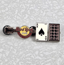 Hard Rock Cafe Las Vegas Black Jack Guitar Pin 2003 Playing Cards Ace King 2.5"