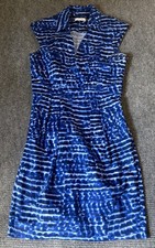 Calvin Klein Blue White Abstract Pattern Sleeveless Collared Dress Top Size 6