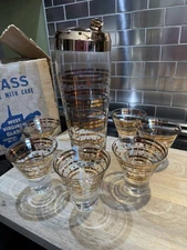 Mid Century Cocktail Shaker & 6 Glasses Cocktail Shaker West Virginia Orig Box!