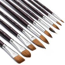 Fuumuui Sable Watercolor Brushes, Professional 10Pcs Sable Paint Brush Set Va...